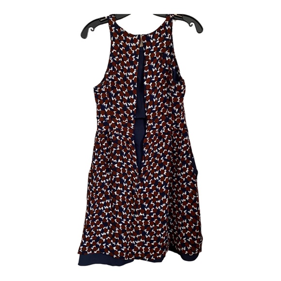 J. Crew Navy/Maroon Lined Geometric Contrast Sleeveless Pockets Dress 2 - Picture 4 of 10